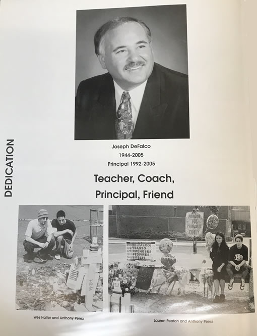 Joseph DeFalco 2006 HHS Yearbook Dedication page